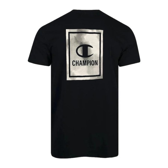 Champion Mens T-Shirt Graphic Logo Print Front & Back Black - Picture 1 of 7